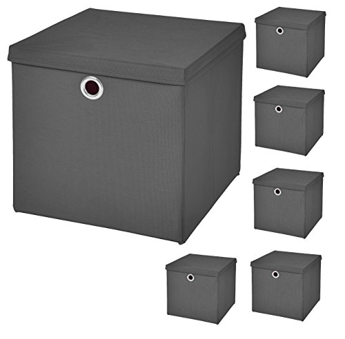 StickandShine 6er Set Dunkelgrau Faltbox 32 x 32 x 32 cm Aufbewahrungsbox faltbar mit Deckel