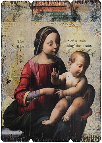 aubaho Ikone Bild Maria Jesus Kind Holz Holztafel Druck Kirche Antik-Stil 70cm Madonna