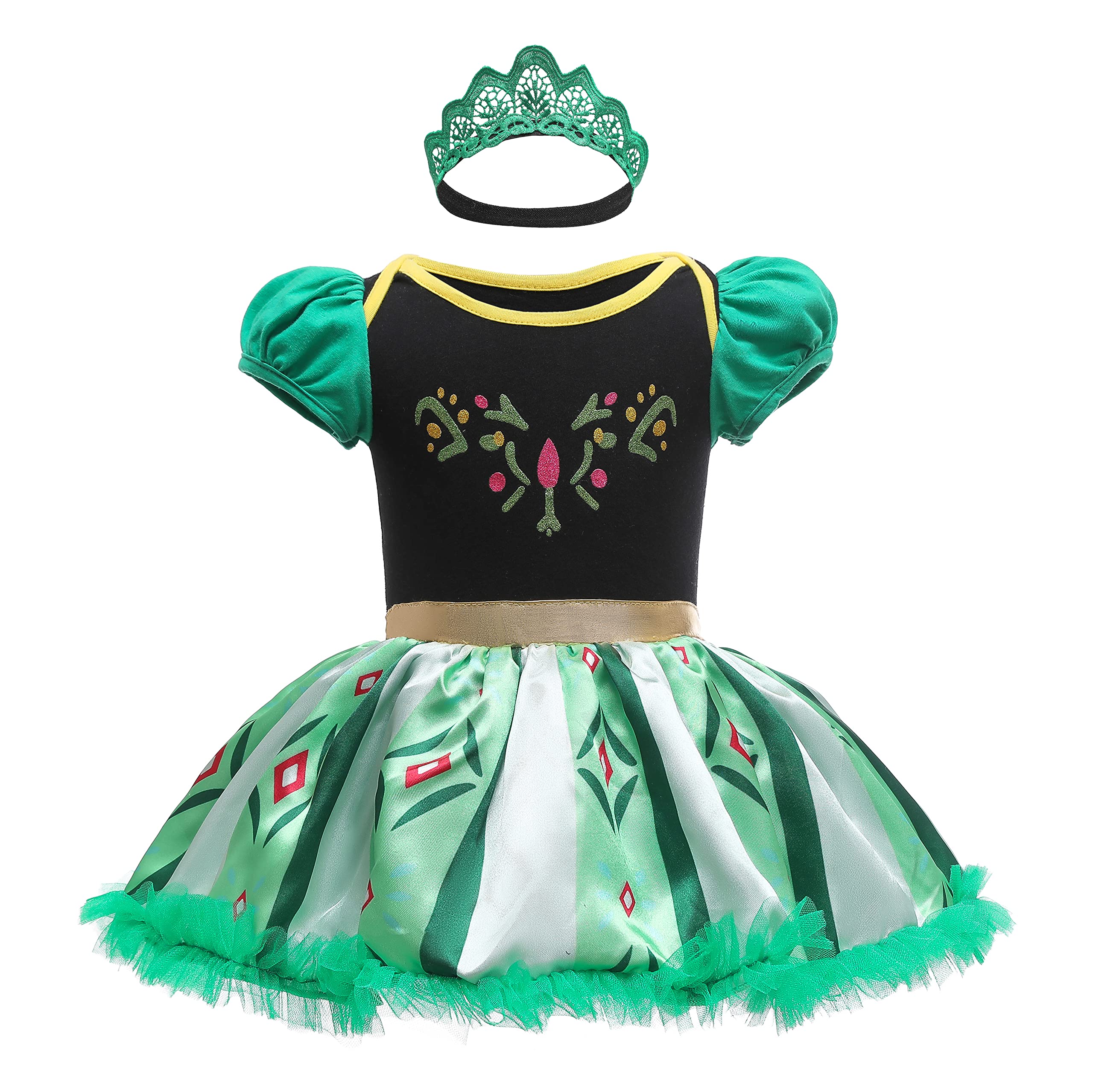 Lito Angels Prinzessin Anna Kleid mit Stirnband für Baby Mädchen, Eiskönigin Body Strampler Kostüm Verkleidung, Größe 6-9 Monate, Grün 298