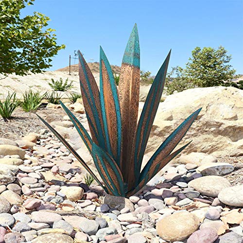 Tequila Rustikale Skulptur, 65cm Künstliche Pflanze Rustikale Handbemalte Metallagave, DIY Pflanze Gartenhof Kunstskulptur Rasen Home Ornamente