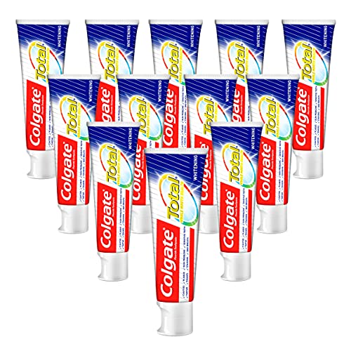 Colgate Zahnpasta Total Plus Gesundes Weiß 12 x 75ml - überlegener Schutz für Zähne, Zungen, Wangen & Zahnfleisch