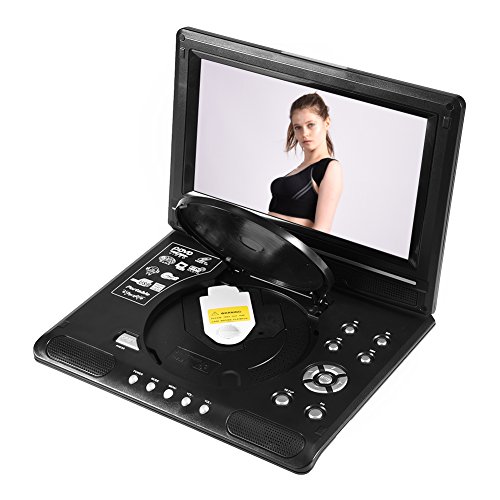 Heayzoki Tragbarer DVD-Player, drehbarer 9-Zoll-tragbarer LCD-Breitbild-DVD-Video-Player FM-Radiospiel SD USB AV-CD-VCD, Unterstützungsspielfunktion, FM-Radiofunktion, integrierte Dolby(Mich)