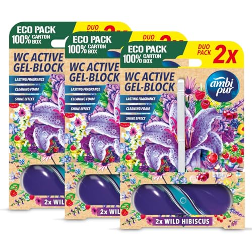 Ambi Pur WC Active Gel-Block 2x45g Wild Hibiskus - WC Duft (3er Pack)