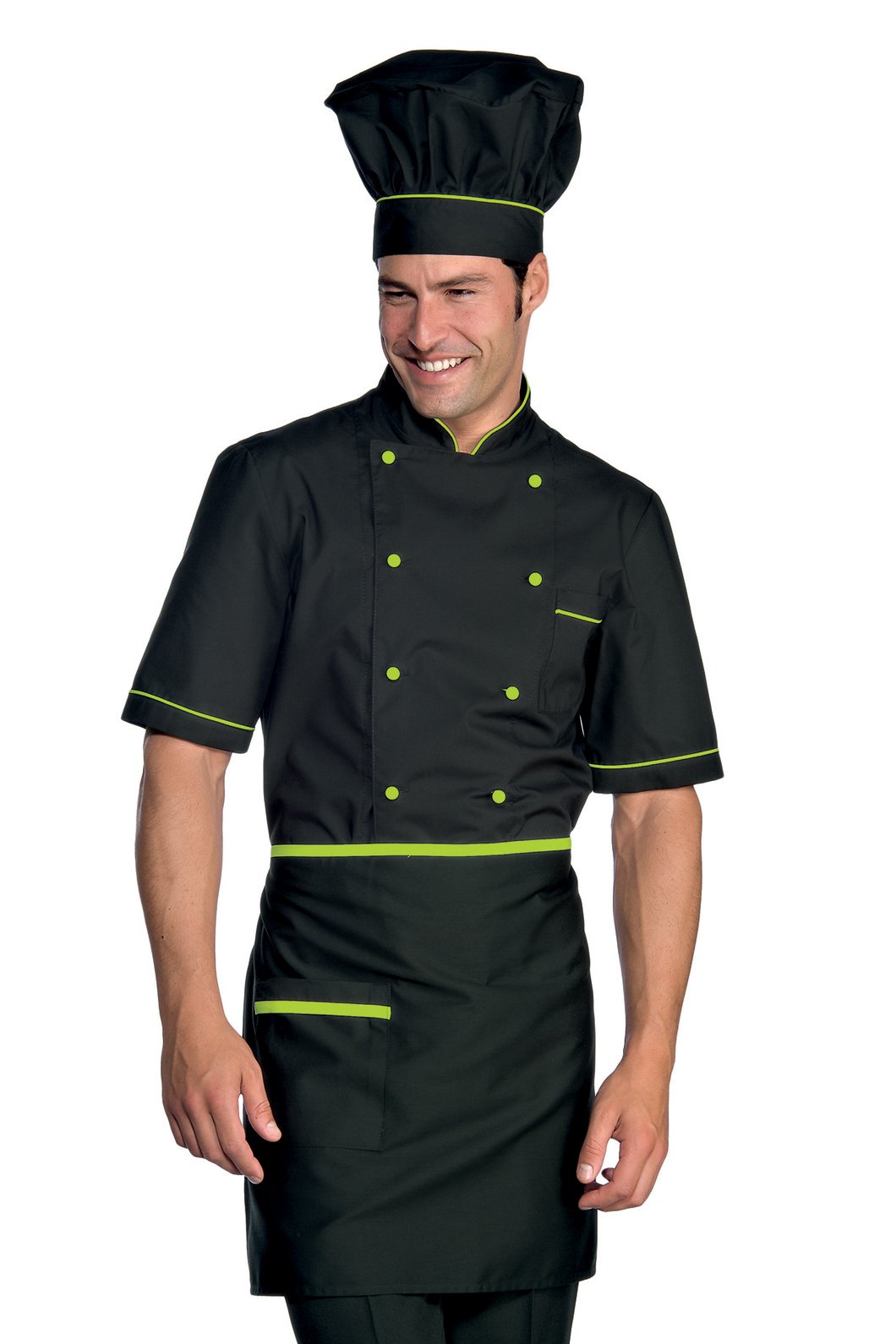 Kochjacke Bäckerjacke Kochbekleidung schwarz grün mit Kochjackenknöpfe Größe XXL
