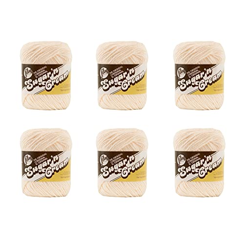 Lily Sugar'N Creme Soft Ecru Garn – 6 Packungen mit 71 g – Baumwolle – 4 Medium (Kammgarn) – 120 Meter – Stricken/Häkeln