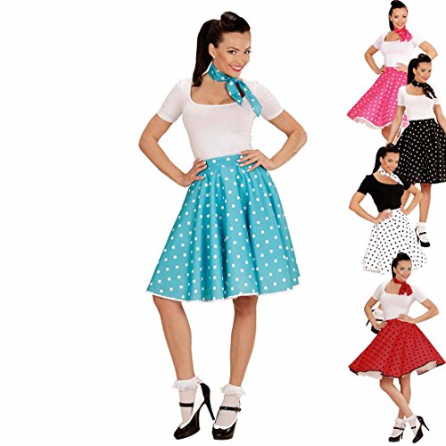 Amakando Rock'n'Roll Outfit Tellerrock mit Halstuch türkis-weiß Petticoat mit Polka Dots Gepunktetes 50er Outfit Swing Party Outfit Fasnachts Kostüm Zubehör
