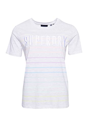 Superdry Damen SB Rainbow Entry Tee T-Shirt, Weiß (Ice Marl Stripe HUI), S (Herstellergröße:10)