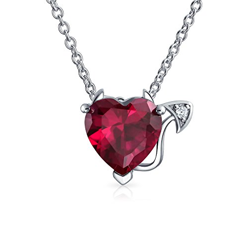 Valentine Rot Zirkonia Cz Teufel Herz Form Anhänger Halskette Für Frauen 925 Sterling Silber 16 Zoll