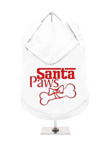 '"Christmas: Santa Paws" UrbanPup Hunde-Hoodie Kapuzenpullover (weiß/rot)