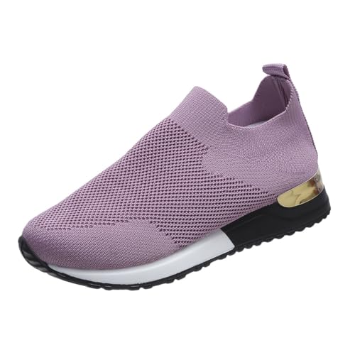 Damen-Sneaker,Atmungsaktive Sportschuhe Für Den Außenbereich, Laufschuhe Für Frauen Aus Mesh, Weiche Und Bequeme Luftkissenschuhe, rutschfeste Sicherheit-Purple||40EU