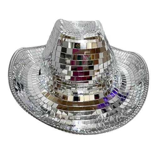 LAUGHERER Discoballhut Sparkly Glitter Space Cowgirl Hut Spiegel Ball Hut für Frauen Männer für Party Zubehör