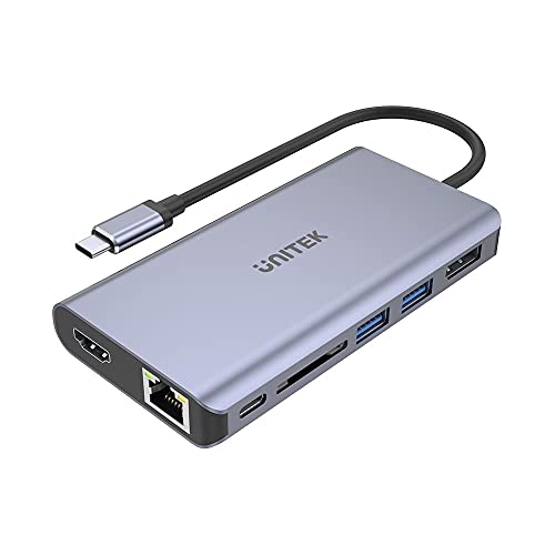uHUB S7 + 7-in-1 USB-C Ethernet Hub mit MST Dual Monitor, 100W Power Delivery und Kartenleser D1056A / USB SuperSpeed ​​​​3.1 Gen1 / 4K @ 30Hz UHD HDMI & DisplayPort / Gigabit Ethernet