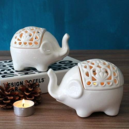 Hosoncovy 2er Pack Keramik Kleiner Elefant Hohl Teelicht Kerzenhalter Kerzenhalter Dekorativer Kerzenhalter