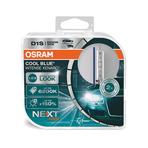 OSRAM XENARC® COOL BLUE® INTENSE D1S, +150% mehr Helligkeit, bis zu 6.200K, Xenon-Scheinwerferlampe, LED Look, Duo Box (2 Lampen)