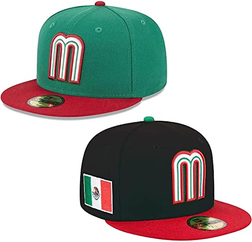 LaoSShu Mexiko-Hut, 2 Stück mexikanische Hüte for Männer und Frauen, 2023 World Mexico Baseball 59FIFTY Fitted Hat Sun Hat Embroidery Cap Hat Baseball Cap (Color : 7 5-8, Size : 2Pcs)