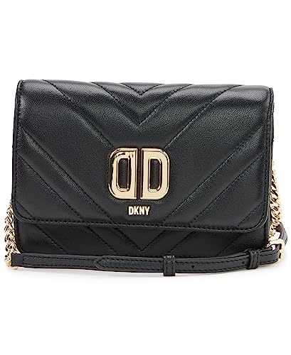 DKNY Women's Delphine Flap Crossbody, Black/Gold