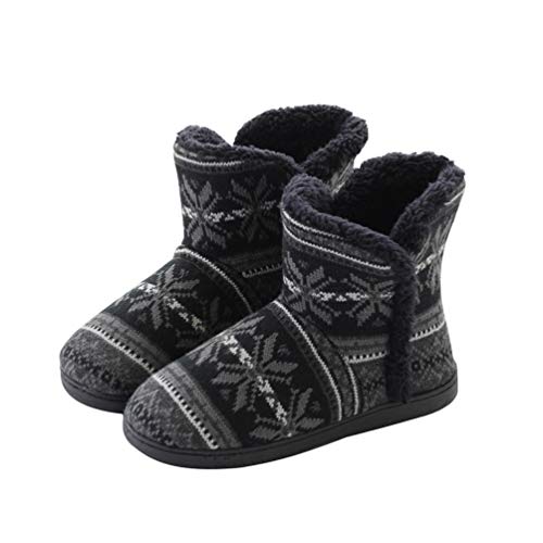 Rojeam Winter Warme Hausschuhe Damen Herren Winterschuhe Gefüttert Pantoffeln Stiefel rutschfest Schwarz 36/37 EU