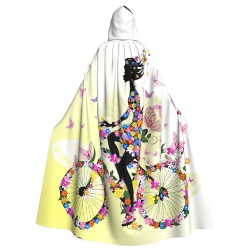 Bxzpzplj Mädchen Fahrrad Schmetterling Druck Karneval Kostüme für Erwachsene Cosplay Umhang Kostüm Umhang mit Kapuze Damen Herren 185 cm