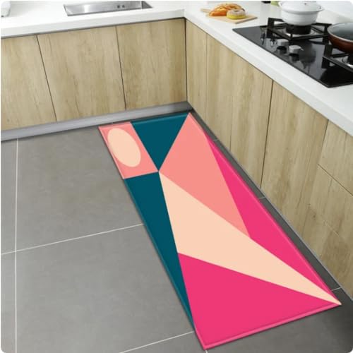 REIWAN Moderner Geometrischer Küchenteppich,Hauseingang Fußmatte,Flur Badezimmer rutschfeste Bodenmatte,Schlafzimmer Wohnzimmer Dekor Teppich