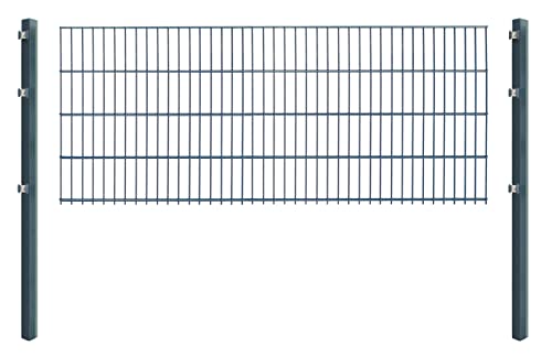 Doppelstabmattenzaun - Komplettset inkl. Pfosten (60x40mm) und Montagematerial - Verschiedene Längen und Höhen – Grün oder Anthrazit (L 14 m - H 83 cm, anthrazit)