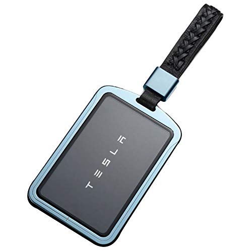 Kwak's Kartenhalter Kompatibel für Tesla Modell 3 Aluminiumlegierung Schlüsselabdeckung Gehärtetes Glasabdeckung All-Inclusive Kartenschutz(2#Charming Blue)
