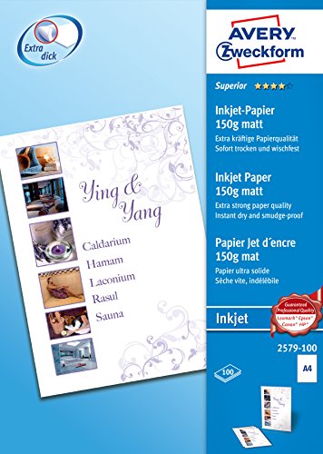 Avery-Zweckform Superior Inkjet Paper 2579-100 Tintenstrahl Druckerpapier DIN A4 150 g/m² 100 Blatt Weiß