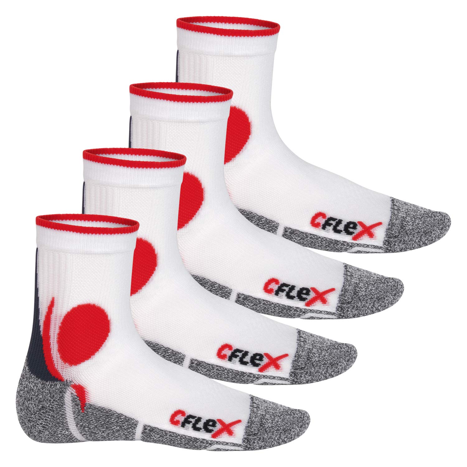 CFLEX Damen und Herren Running Funktions-Socken (4 Paar) Laufsocken - Weiss-Rot 43-46