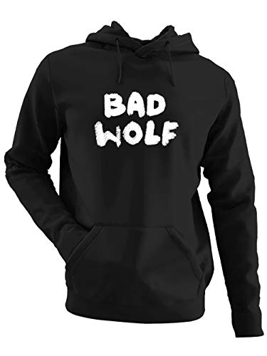 clothinx Bad Wolf | Serien und Zeitreise Text-Design Für Rose | Perfekt Für jeden Begleiter und alle Fans des Doktors Herren Kapuzen-Pullover Schwarz Gr. L