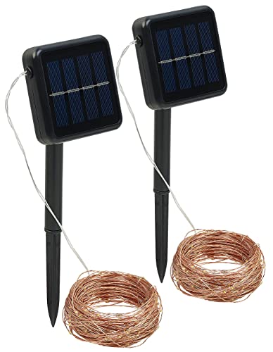 Lunartec Solar LED-Draht: 2er-Set Solar-Lichterketten aus Kupferdraht, warmweiße LEDs, je 32 m (Solar Lichterketten Draht, außen)