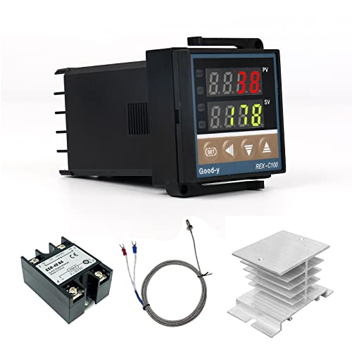 Digital Temperaturregler REX-C100 0 ℃ ~ 1300 ℃ Digital Intelligente Thermostat LED PID Temperaturregler Kits Halbleiterrelais 40DA Temperaturfühler 1 Meter Kühlkörpertemperaturregler