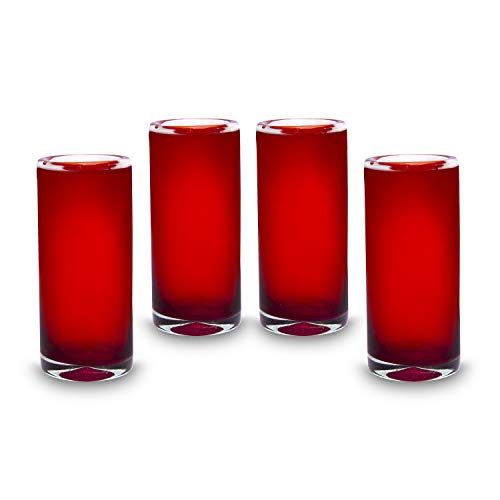 mitienda mit Liebe gemacht Mundgeblasene Longdrinkgläser 4er Set rot aus Mexiko 650ml, Trinkgläser, hohe Gläser