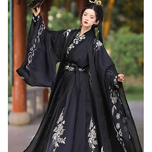 Chinesische traditionelle Kostüme Frauen Hanfu Kleider Erwachsene Cosplay Han Fu Kostüm Performance Kleid (Color : Black, Size : L=170-175cm)