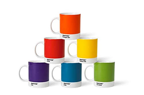 Pantone BecherSet1 Porzellan Becher 6er-Set, 6 Kaffeetassen à 375 ml, Coffee, mit Henkel, spülmaschinenfest, Klassische Farben