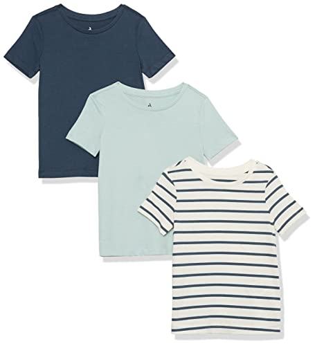 Amazon Aware Mädchen Lockeres Kurzarm-T-Shirt aus Bio-Baumwolle, 3er-Pack, Marineblau, 9 Jahre