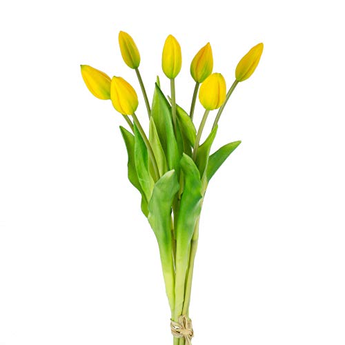 artplants.de Künstlicher Tulpenstrauß LONA, 7 Blüten, gelb - grün, 45cm, Ø 20cm - Kunst Tulpen Strauß - Künstlicher Blumenstrauß