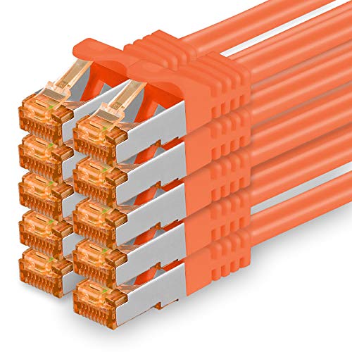 1aTTack.de 5m - Cat.7 Netzwerkkabel Orange - 10 Stück Gigabit Ethernet LAN Kabel 10000 Mbit s Patchkabel Cat7 Kabel S FTP PIMF Schirmung LSZH Cat.7 Rohkabel Rj45 Stecker Cat 6a - 10 x 5 Meter