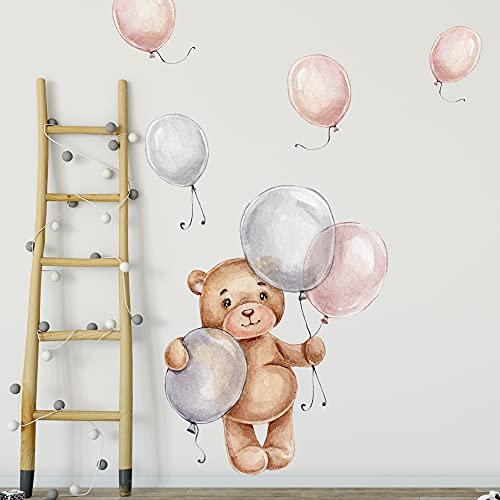 WANDKIND Bär mit Ballons Wandtattoo V271 | handgezeichnet | AUFKLEBER Kindergarten | Wandsticker Kinderzimmer Teddybär mit Luftballons Teddy Ballon (120.x 120 cm)