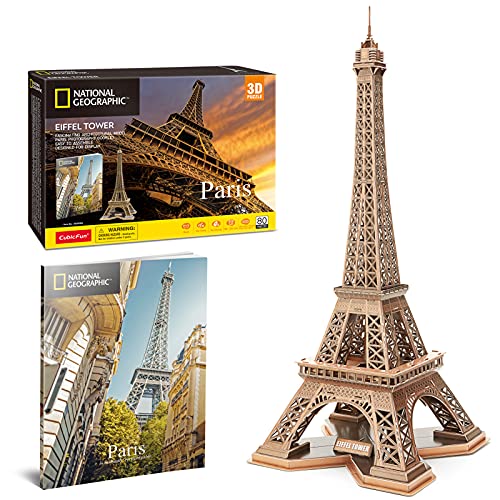 CubicFun 3D Puzzles Eiffelturm für Erwachsene National Geographic Eiffel Tower Modell Bausätze, Paris Architektur Puzzles für Erwachsene Schreibtisch BAU Puzzles für Kinder 8-10 Jahre, 80 Stück