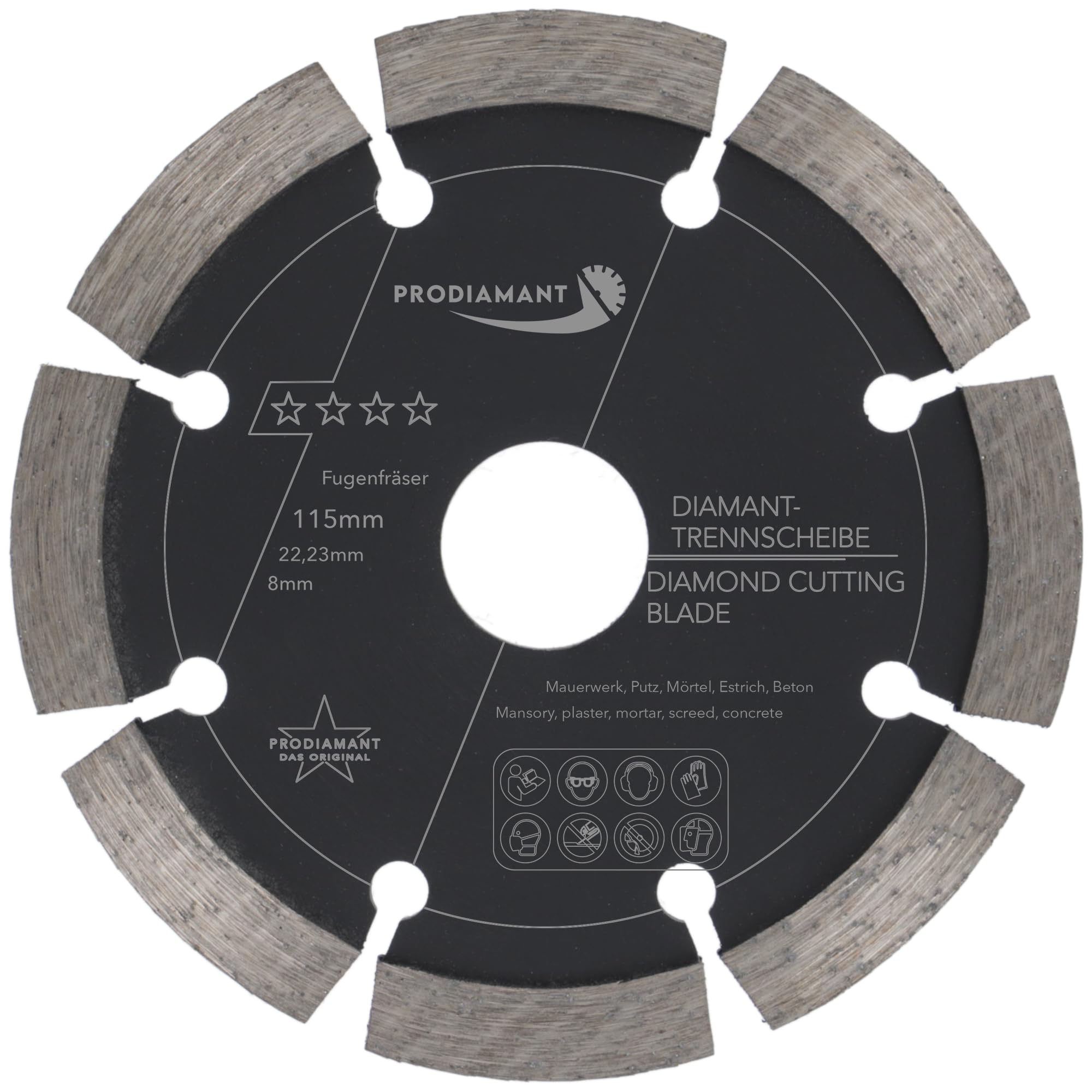 PRODIAMANT Fugenfräser ø 115mm Breite 8mm Frässcheibe für Mauerwerk Mörtel Fugen und Putz 10mm Segmenthöhe