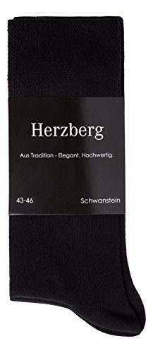Herzberg Herren Damen Business Socken Baumwolle ohne Naht, Schwarz | 5 Paar, 47-50