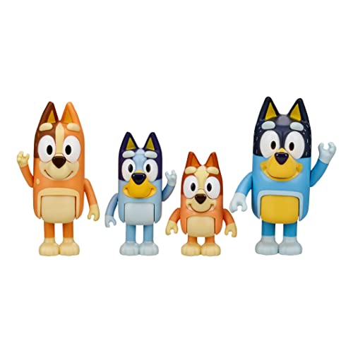 Bluey und Familie: Bingo, Bandit und Chili 4 Figuren, bewegliche Figuren, 6,3 cm, offizielles Sammelspielzeug
