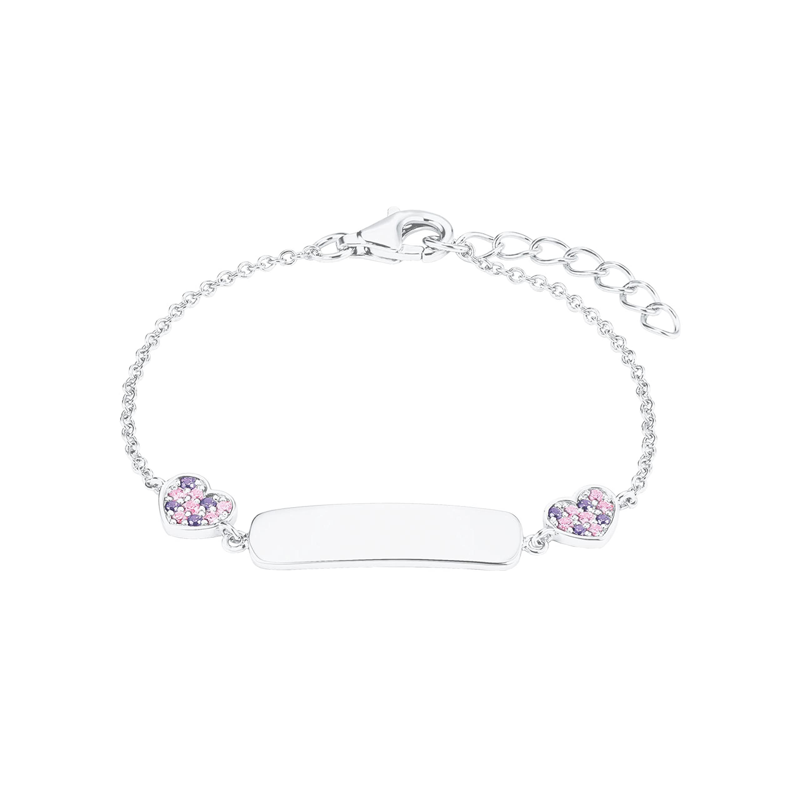 Prinzessin Lillifee Identarmband 925 Sterling Silber Mädchen Kinder Armschmuck, mit Zirkonia synth., 12+2 cm, Lila, Herz, Kommt in Schmuck Geschenk Box, 2027208