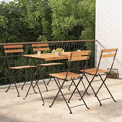 FUDUGEHMIOFWFJJ balkonmöbel,gartentisch,Balkon möbel,bistrosets,5-TLG. Bistro-Set Klappbar Massivholz Akazie und Stahlbistrotisch,balkontisch,Balkon,gartenlounge,