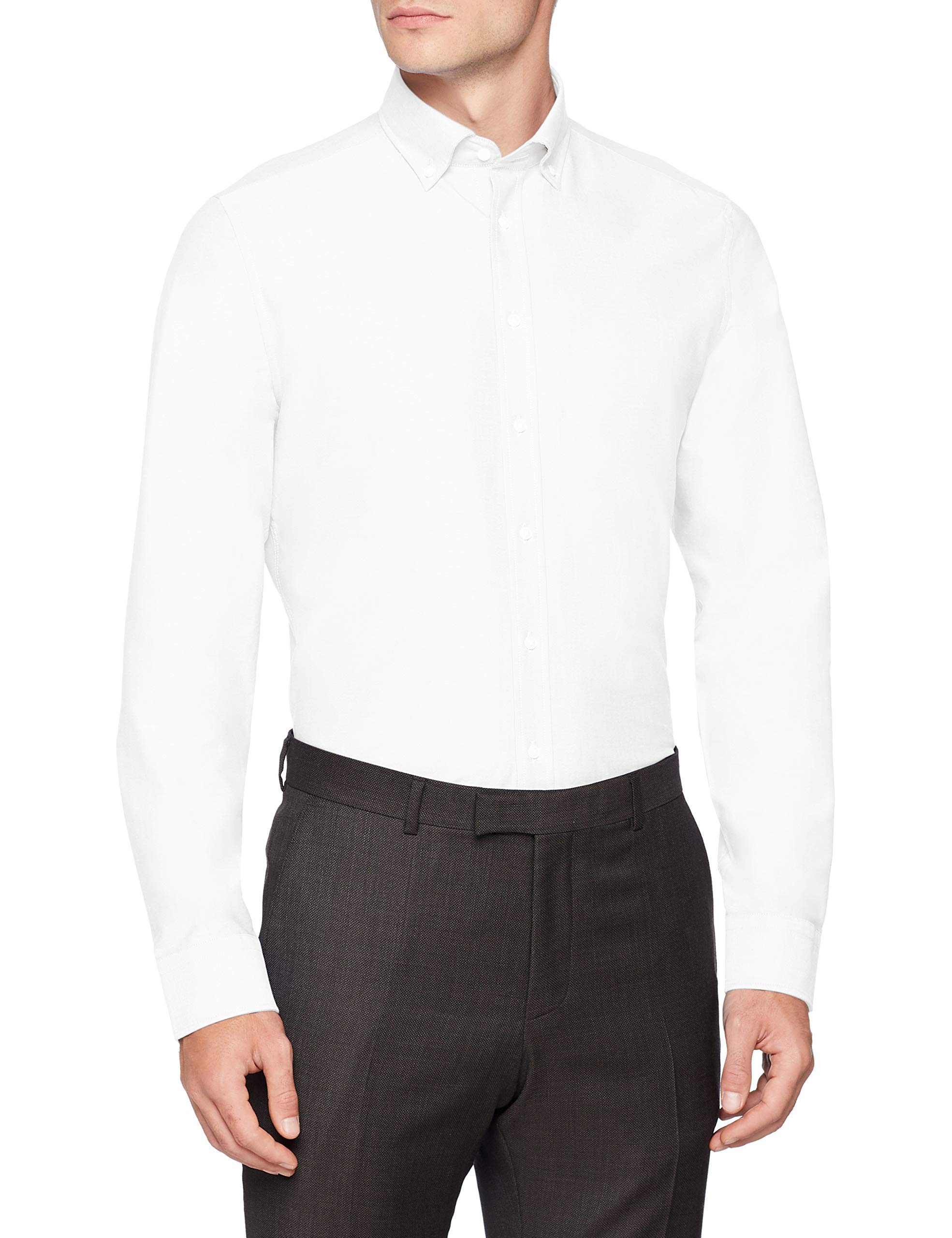 Seidensticker Herren Slim Langarm mit Button-down Kragen Soft Uni Smart Business Businesshemd, Weiß (Weiß 1), 40