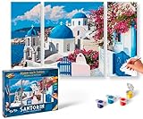 Schipper Malen nach Zahlen "Meisterklasse Triptychon Santorin - Die Insel in Blau und Weiß"