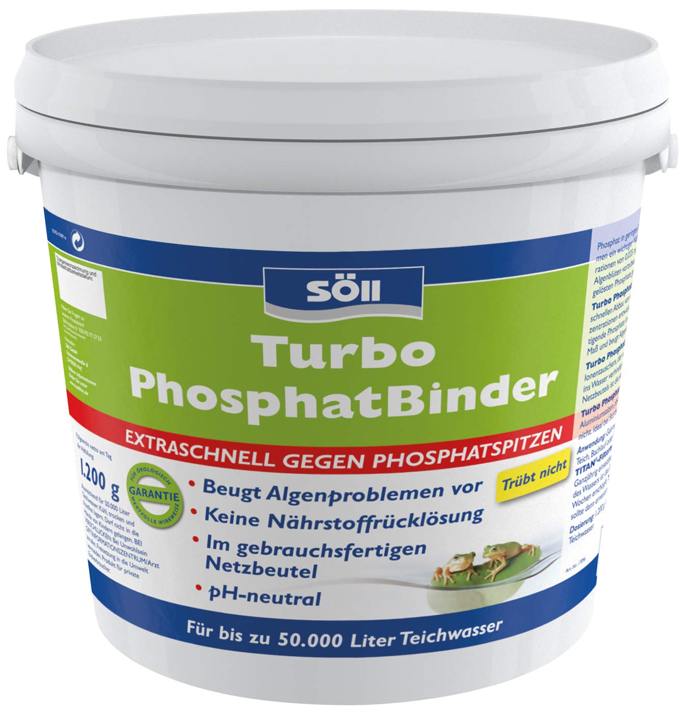 Söll 82710 Turbo PhosphatBinder (1,2 kg) - extraschnell gegen Phosphatspitzen/Teichpflegemittel zur schnellen Phosphatbindung und Algenvorbeugung im Gartenteich, Schwimmteich, Fischteich