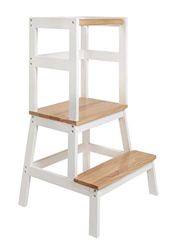 BOMI® Babystuhl aus Holz für Kinder ab dem Stehalter | Hocker zweistufig extra hoch | Trittschemel, Tritthocker für Mädchen und Jungen | Schemel mit 2 Stufen für Küche und Kinderzimmer