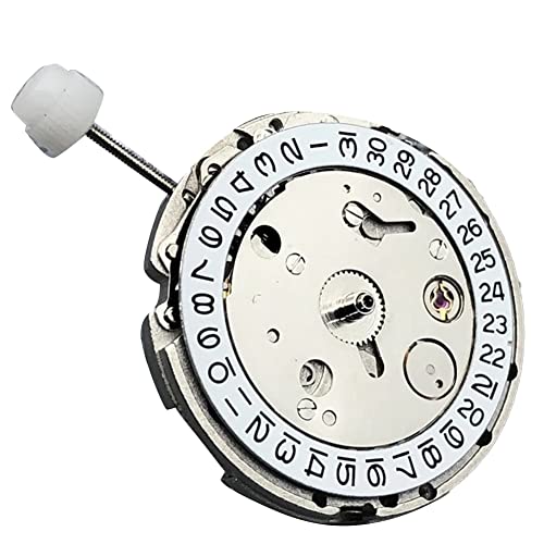 Qwertfeet DG2813 Weißer Kalender Datum Mechanisches Automatikwerk Ersatz Miyota 8215 821A Uhrwerk, Silberfarben und Weiß