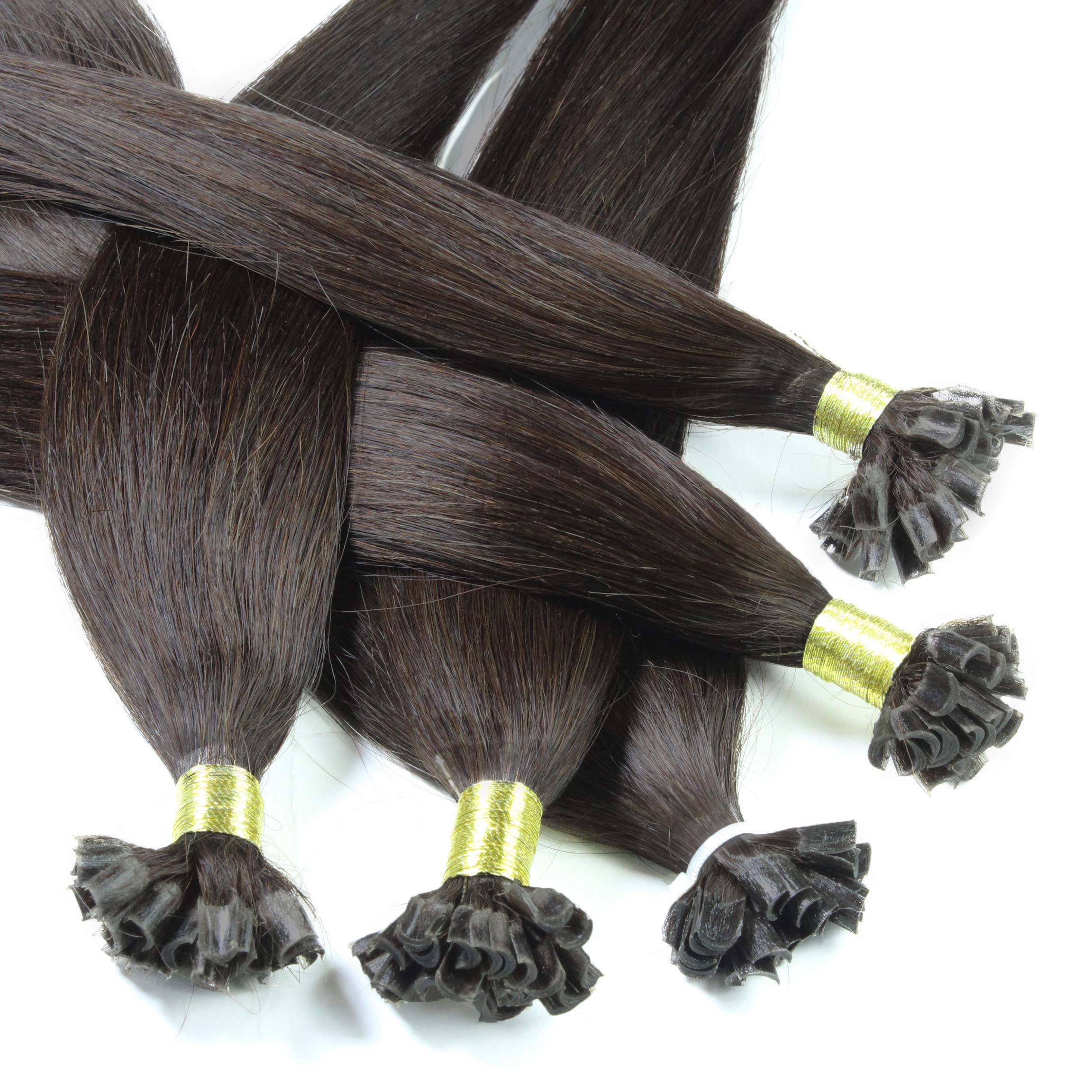 hair2heart Extensions Echthaar Bondings Glatt - 200 Strähnen 0.5g 30cm Dunkelbraun