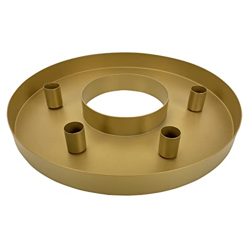 Deko Tablett rund aus Metall als Kerzenhalter, Kerzenständer mit Magnet für Stabkerzen (Gold)